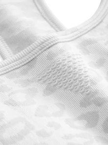 SHEIN Cheerettes Women's Seamless 2 Packs Racerback Sports Bra White Mesh With Removable Pads Solid And Leopard Print For Gym Yoga - White - View 8