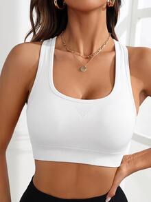 SHEIN Cheerettes Women's Seamless 2 Packs Racerback Sports Bra White Mesh With Removable Pads Solid And Leopard Print For Gym Yoga - White - View 5