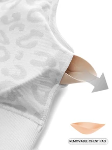 SHEIN Cheerettes Women's Seamless 2 Packs Racerback Sports Bra White Mesh With Removable Pads Solid And Leopard Print For Gym Yoga - White - View 19