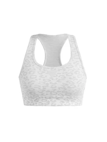 SHEIN Cheerettes Women's Seamless 2 Packs Racerback Sports Bra White Mesh With Removable Pads Solid And Leopard Print For Gym Yoga - White - View 9