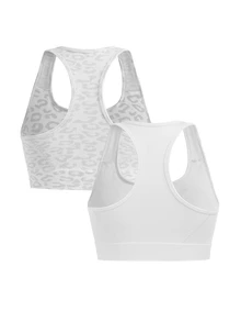SHEIN Cheerettes Women's Seamless 2 Packs Racerback Sports Bra White Mesh With Removable Pads Solid And Leopard Print For Gym Yoga - White - View 14