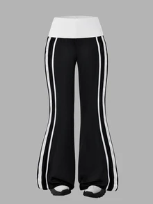 SHEIN 青少年女孩休閒返校校園風黑粉漸層極簡修身長褲 - 黑與白 - 查看 3