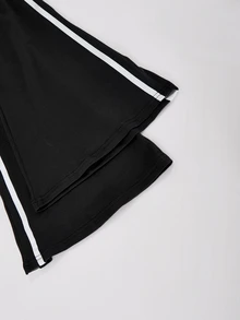 SHEIN 青少年女孩休閒返校校園風黑粉漸層極簡修身長褲 - 黑與白 - 查看 5