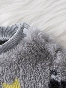 2pcs Newborn Round Neck Long Sleeve Long Pants Knit Comfortable Double-Sided Flannel Panda Cute Pattern, Grey, Best Gift For Newborns, Home Wear, Versatile Fashion, Best Choice - Grey - View 7