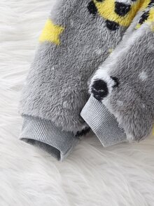 2pcs Newborn Round Neck Long Sleeve Long Pants Knit Comfortable Double-Sided Flannel Panda Cute Pattern, Grey, Best Gift For Newborns, Home Wear, Versatile Fashion, Best Choice - Grey - View 6