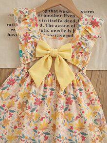 SHEIN 女童黃色格紋印花度假風可愛洋裝 - 黃色 - 查看 5