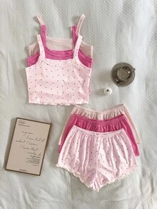 Napfluff 3sets In Women's  Knit Ribbed Camisole Tank Top & Shorts Pajama Set - Multicolor - View 1