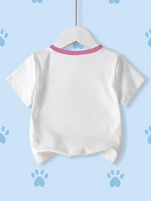 SHEIN | PAW Patrol 少女字母卡通印花休閒日常短袖T恤 - 白色 - 查看 2