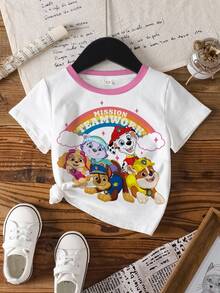 SHEIN | PAW Patrol 少女字母卡通印花休閒日常短袖T恤 - 白色 - 查看 3