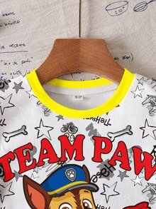 SHEIN | PAW Patrol 小男孩拼色拼接卡通印花T恤 - 白色 - 查看 4