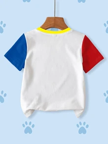 SHEIN | PAW Patrol 小男孩拼色拼接卡通印花T恤 - 白色 - 查看 2