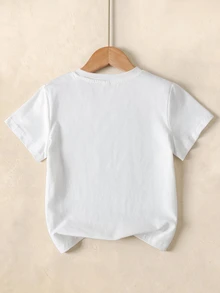 SpongeBob SquarePants | SHEIN Young Boy Letter Cartoon Print Short Sleeve T-Shirt - White - View 2