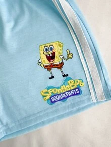 SpongeBob SquarePants | SHEIN 2pcs/Set Fun Casual Style Young Boy Polo Collar Short Sleeve T-Shirt & Shorts Comfortable Two Pieces Set - Multicolor - View 8