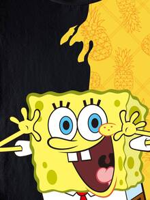 SpongeBob SquarePants | SHEIN Young Boy Cartoon Print Colorblock Crew Neck Short Sleeve Casual T-Shirt - White - View 6