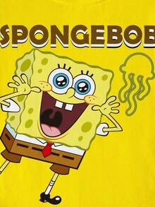 SpongeBob SquarePants | SHEIN 小男孩短袖可愛卡通印花圓領T恤 - 白色 - 查看 6