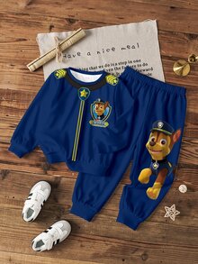 SHEIN | PAW Patrol 小男孩字母卡通印花長袖衛衣與運動長褲休閒日常套裝 - 白色 - 查看 3
