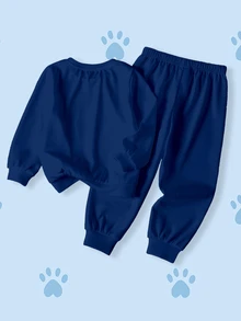 SHEIN | PAW Patrol 小男孩字母卡通印花長袖衛衣與運動長褲休閒日常套裝 - 白色 - 查看 2
