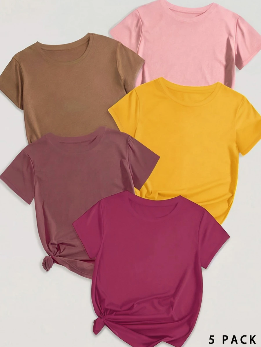 Calvaya Plus Size Women's Round Neck Short Sleeve T-Shirt - Multicolor - View 1