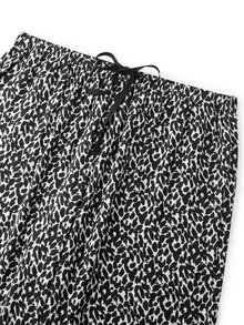 LUVLETTE Women Black White Leopard Print Pajama Set Sleeveless Scoop Neck Button Front Tank Top & Straight Leg Pants Drawstring Waist Outdoor Loungewear - Black - View 12