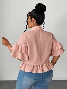 Maweii Plus Size Women Metal Decor Multi-Layer Ruffle Casual Versatile Daily Wear Blouse - Dusty Pink - View 8