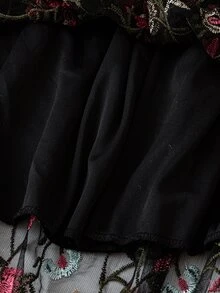 DreamSkyne Court Retro 大码女式蕾丝刺绣复古黑色短袖中长连衣裙 女装 夏季服装 女式连衣裙 生日女装 优雅礼服 女装 - 黑色 - 查看 7
