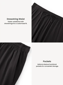 LUVLETTE Halloween Plus Size Spring And Summer Men Black Basic Soft 100% Pure Cotton Sleep Bottoms Lounge Pants As Outerwear Airy Pajama Pants Pyjama - Black - View 3
