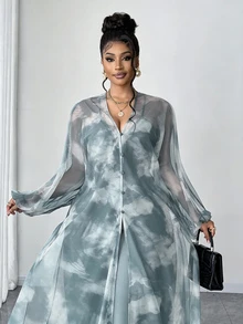 Maweii Plus Size Women 2 Pieces Set: Solid Color Jumpsuit & Robe, Casual Daily Wear - Multicolor - View 2