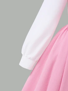 SHEIN 青少年女孩秋季洋裝 優雅粉色與白色配色 2--1，秋季/返校季，秋季，白色長袖洋裝珍珠裝飾，聖誕節 - 彩色 - 查看 7