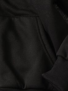 Tween Girls Fall Clothes Black Zipper Hoodie, Loose Drop Shoulder Long Sleeve Fleece Lined Jacket With Kangaroo Pocket, Winter - Black - View 4