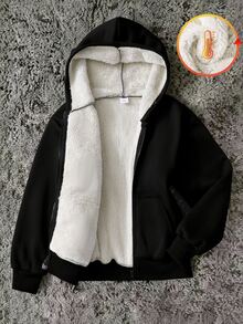 Tween Girls Fall Clothes Black Zipper Hoodie, Loose Drop Shoulder Long Sleeve Fleece Lined Jacket With Kangaroo Pocket, Winter - Black - View 6