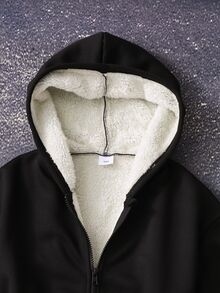 Tween Girls Fall Clothes Black Zipper Hoodie, Loose Drop Shoulder Long Sleeve Fleece Lined Jacket With Kangaroo Pocket, Winter - Black - View 3