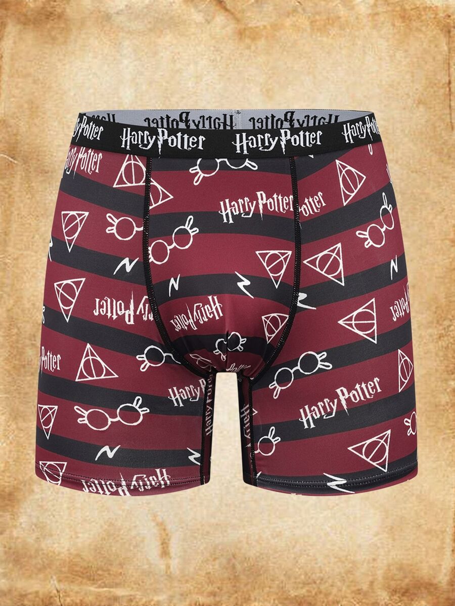HARRY POTTER X SHEIN Men's Geometric Print Boxer Briefs - Burgundy - View 1