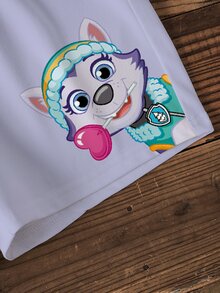 SHEIN | PAW Patrol 女童字母卡通印花短袖T恤與短褲休閒日常套裝 - 白色 - 查看 7