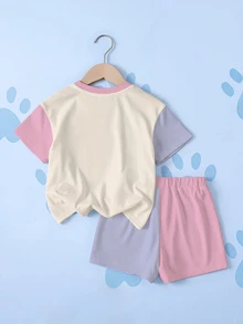 SHEIN | PAW Patrol 女童字母卡通印花短袖T恤與短褲休閒日常套裝 - 白色 - 查看 2