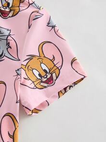 TOM & JERRY X SHEIN Baby Girl Cartoon Print Casual Everyday Romper - Pink - View 4