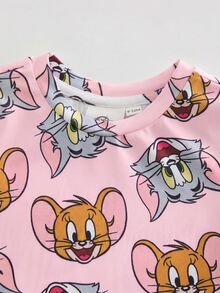 TOM & JERRY X SHEIN Baby Girl Cartoon Print Casual Everyday Romper - Pink - View 3