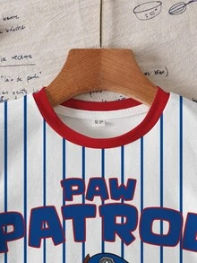 SHEIN | PAW Patrol Young Boy Summer Casual Colorblock Striped Dog Print Round Neck Short Sleeve T-Shirt - White - View 4