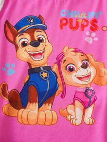 SHEIN | PAW Patrol 小女孩狗狗爪印图案圆领短袖可爱T恤 - 粉色 - 查看 4