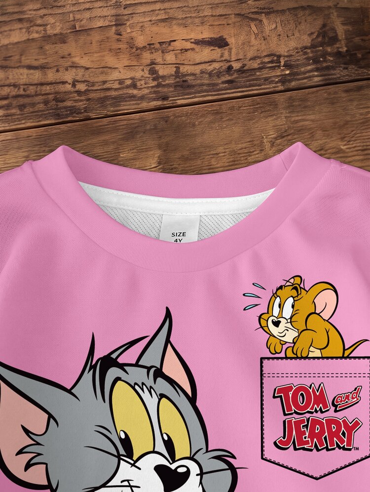 TOM & JERRY X SHEIN 女童秋季休閒卡通印花運動衫 - 白色 - 查看 4