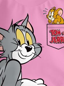 TOM & JERRY X SHEIN Young Girl Autumn Casual Cartoon Print Sweatshirt - White - View 5