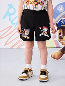 SHEIN | PAW Patrol 男童休闲卡通印花短裤，夏季 - 黑色 - 查看 3
