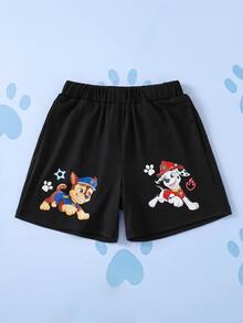 SHEIN | PAW Patrol 男童休闲卡通印花短裤，夏季 - 黑色 - 查看 1