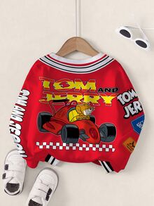TOM & JERRY X SHEIN Young Boy Colorblock Letter And Cartoon Graphic Crew Neck Long Sleeve Sweatshirt Fall Winter - White - View 2