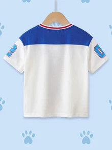 SHEIN | PAW Patrol 2件套 男童休闲撞色字母和狗狗印花V领短袖舒适运动T恤 - 彩色 - 查看 2