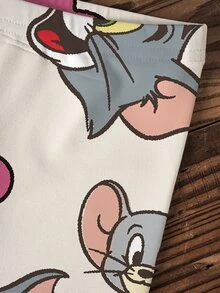 TOM & JERRY X SHEIN 女童秋季休閒卡通愛心印花衛衣與內搭褲套裝 - 白色 - 查看 7