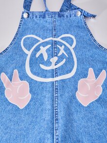 SHEIN ChillGRL Teen Girl Printed Rivet Decor Loose Bib Pants Overalls Girl - Multicolor - View 9