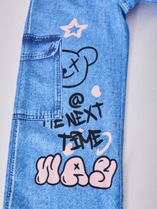 SHEIN ChillGRL Teen Girl Printed Rivet Decor Loose Bib Pants Overalls Girl - Multicolor - View 5