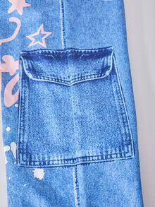 SHEIN ChillGRL Teen Girl Printed Rivet Decor Loose Bib Pants Overalls Girl - Multicolor - View 6