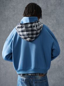 PAVTROS Men's Autumn & Winter Zip‑Up Hoodie, Plaid Double‑Layer Hood Design, Letter Print Accents, Perfect Millennium‑Theme Gift For Halloween & Christmas - Multicolor - View 2