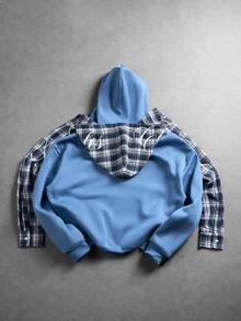 PAVTROS Men's Autumn & Winter Zip‑Up Hoodie, Plaid Double‑Layer Hood Design, Letter Print Accents, Perfect Millennium‑Theme Gift For Halloween & Christmas - Multicolor - View 4